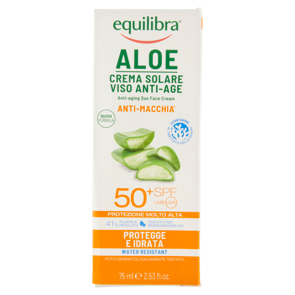 Equilibra Aloe Crema Solare Viso Anti-Age Spf 50 75 ml, , large