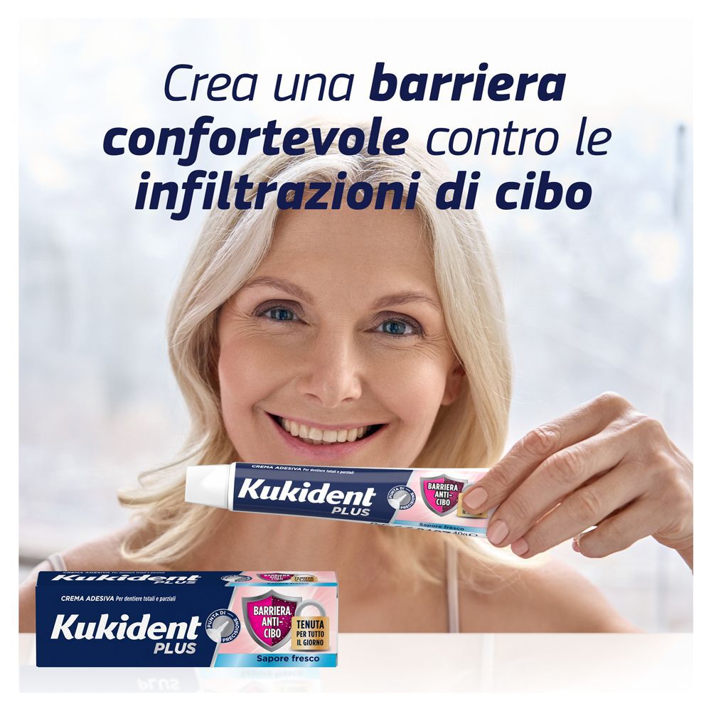 Kukident Plus Barriera Anti-Cibo Sapore Fresco Crema Adesiva per Dentiere 40 g, , large