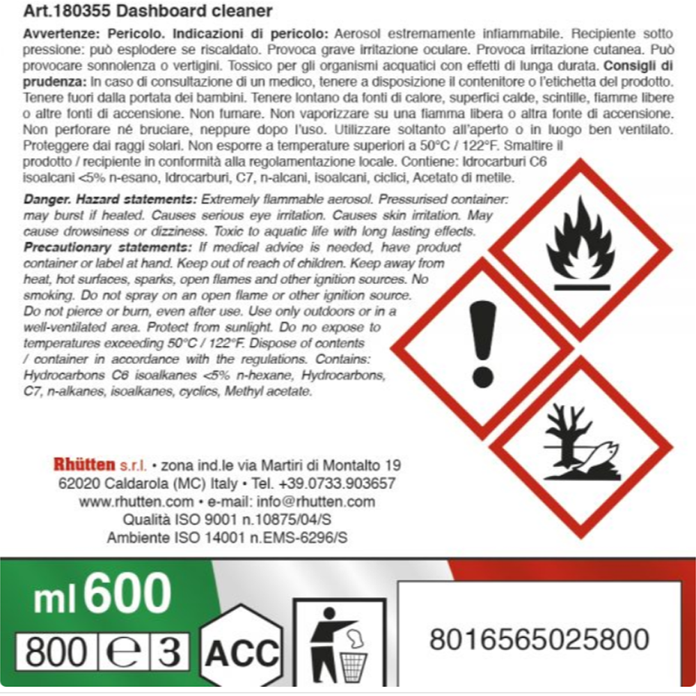 Rhutten Dashboard Cleaner Spray 600 ml, , large