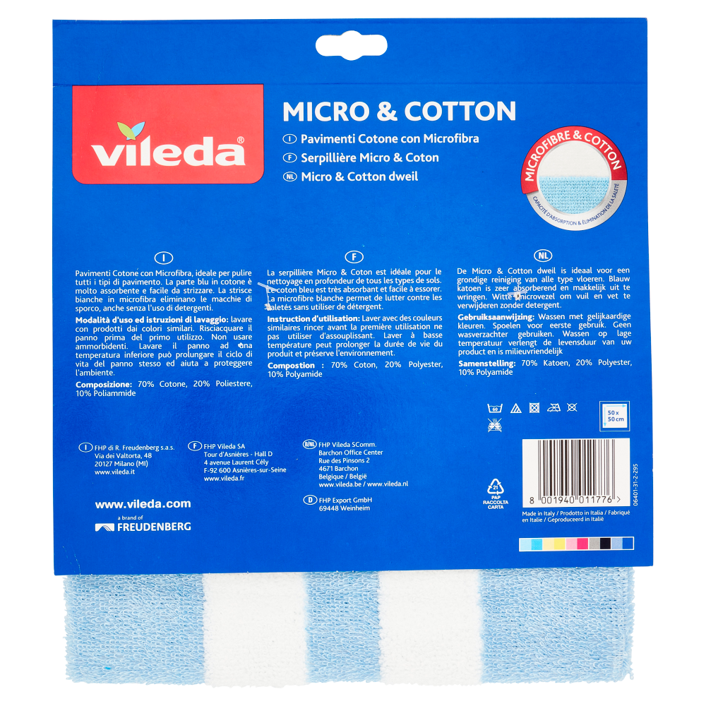 Vileda Panno Pavimenti Cotone con Microfibra, , large