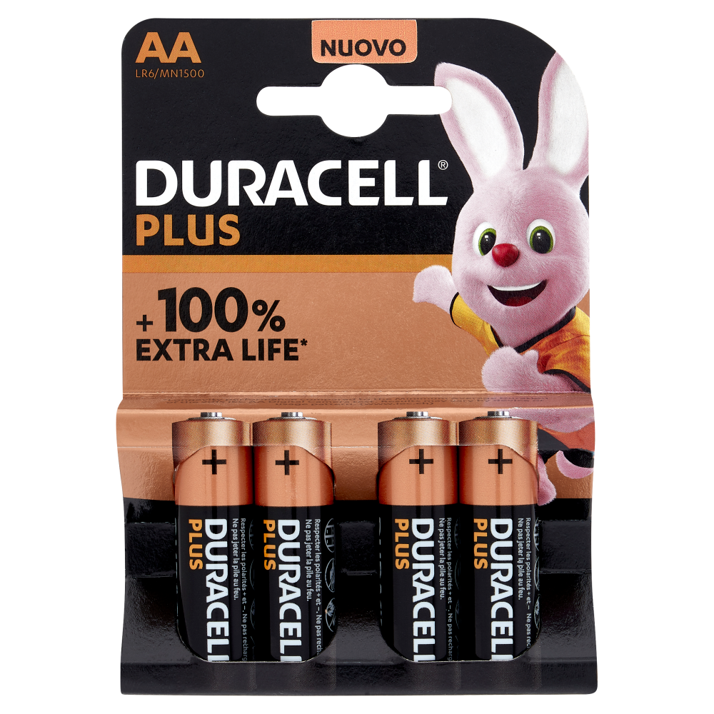 Duracell Plus AA Batterie Stilo Alcaline 1.5V LR06 MX1500 Confezione da 4, , large