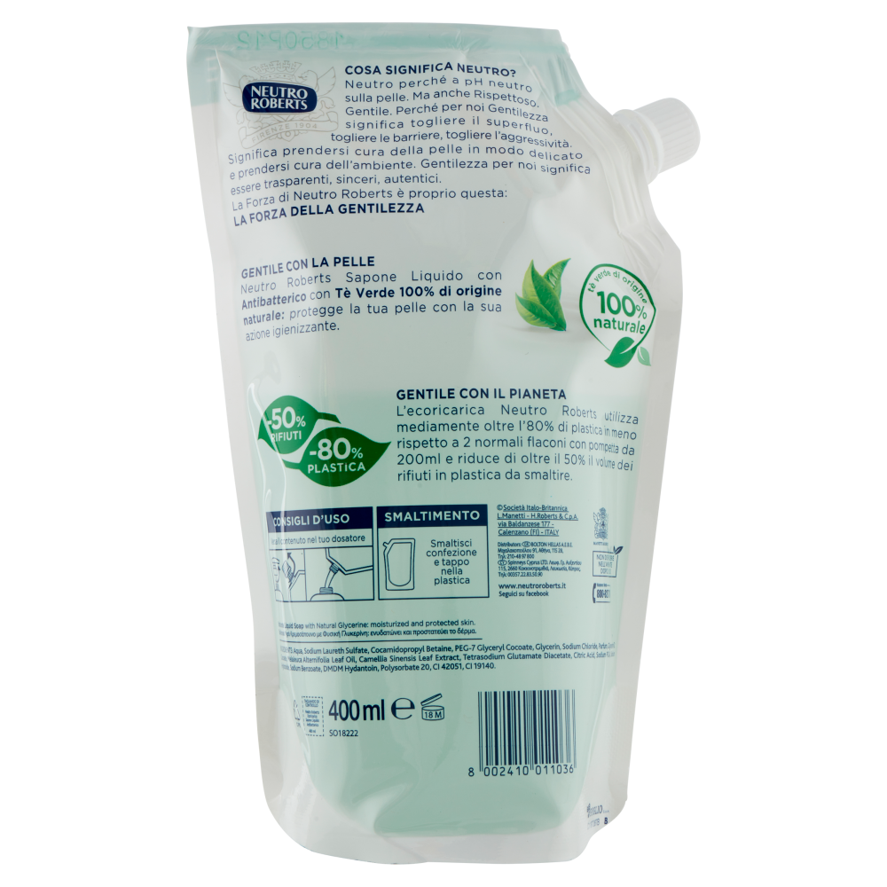 Neutro Roberts Eco-Ricarica Antibatterico con T&egrave; Verde 400 ml, , large
