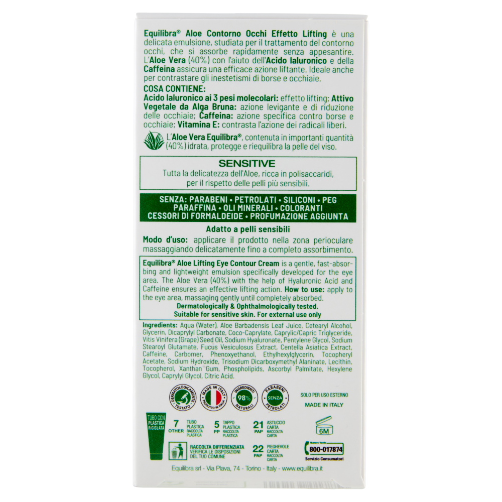 Equilibra Aloe Contorno Occhi Effetto Lifting 15 ml, , large