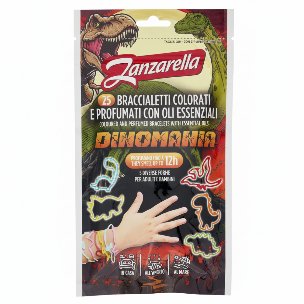 Zanzarella Braccialetti Colorati e Profumati con Oli Essenziali Dinomania 25 pz, , large