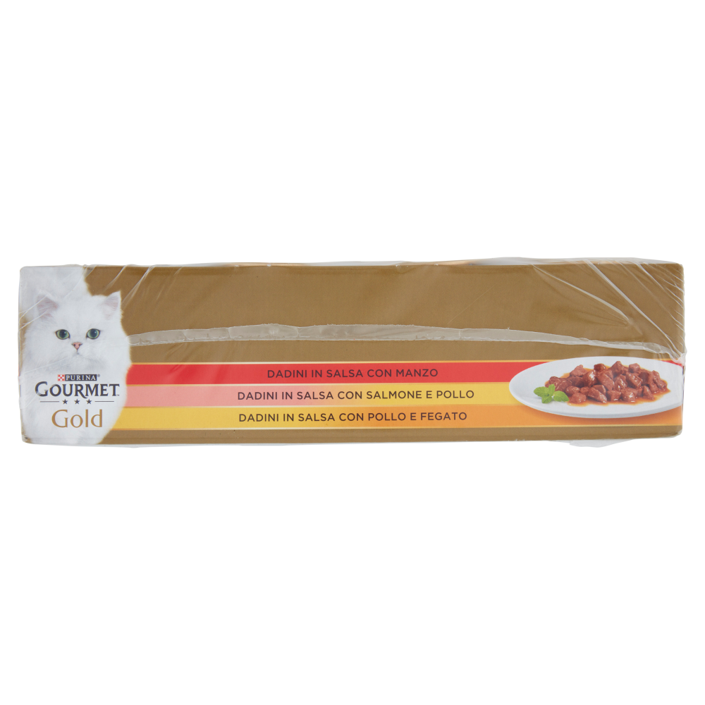 Gourmet Gold Dadini in Salsa con Manzo, con Salmone e Pollo, con Pollo e Fegato 85 g 24 Pezzi, , large
