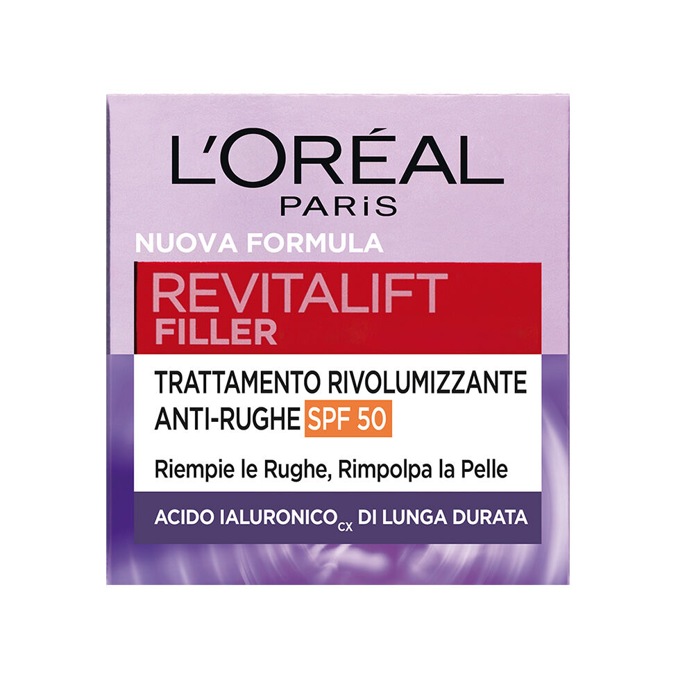 L'Oréal Paris Crema Viso Revitalift Filler Antirughe Rivolumizzante con Acido Ialuronico Spf 50 50 ml - -