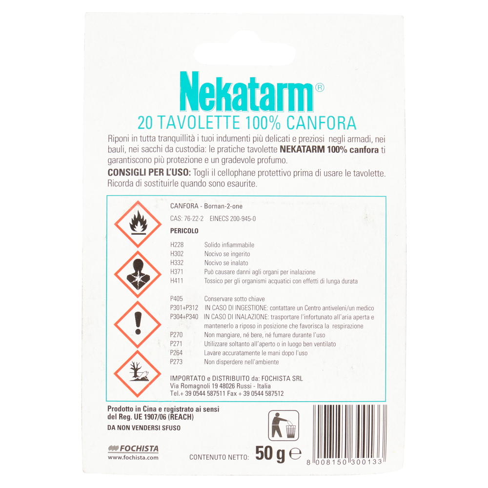 Nekatarm 100% Canfora Tavolette Lunga Protezione 20 Tavolette 50 g, , large