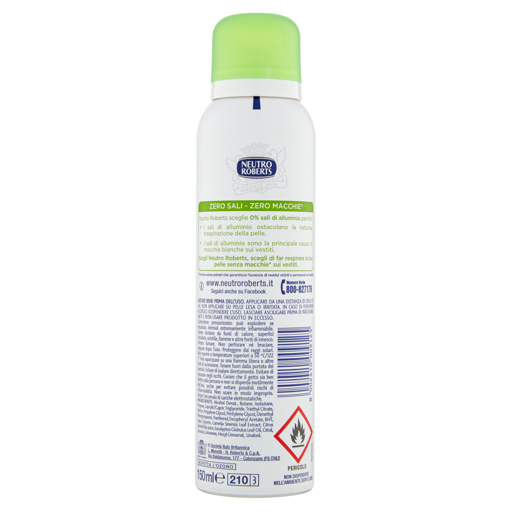 Neutro Roberts Fresco T&egrave; Verde e Lime Deodorante Spray 150 ml, , large
