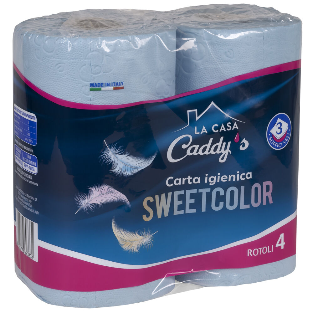 Caddy's Sweet Color Azzurra Carta Igienica 4 Rotoli, , large