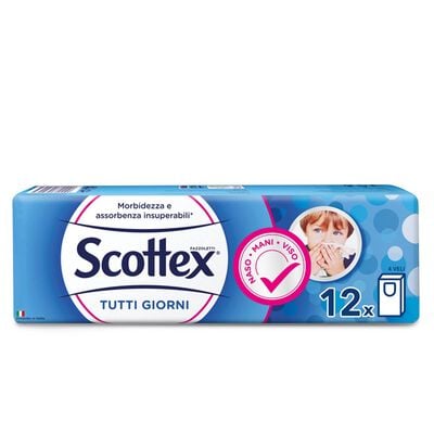 Scottex Fazzoletti Tutti i Giorni Confezione da 12 Pacchetti,  Scottex Fazzoletti Tutti i Giorni Confezione da 12 Pacchetti