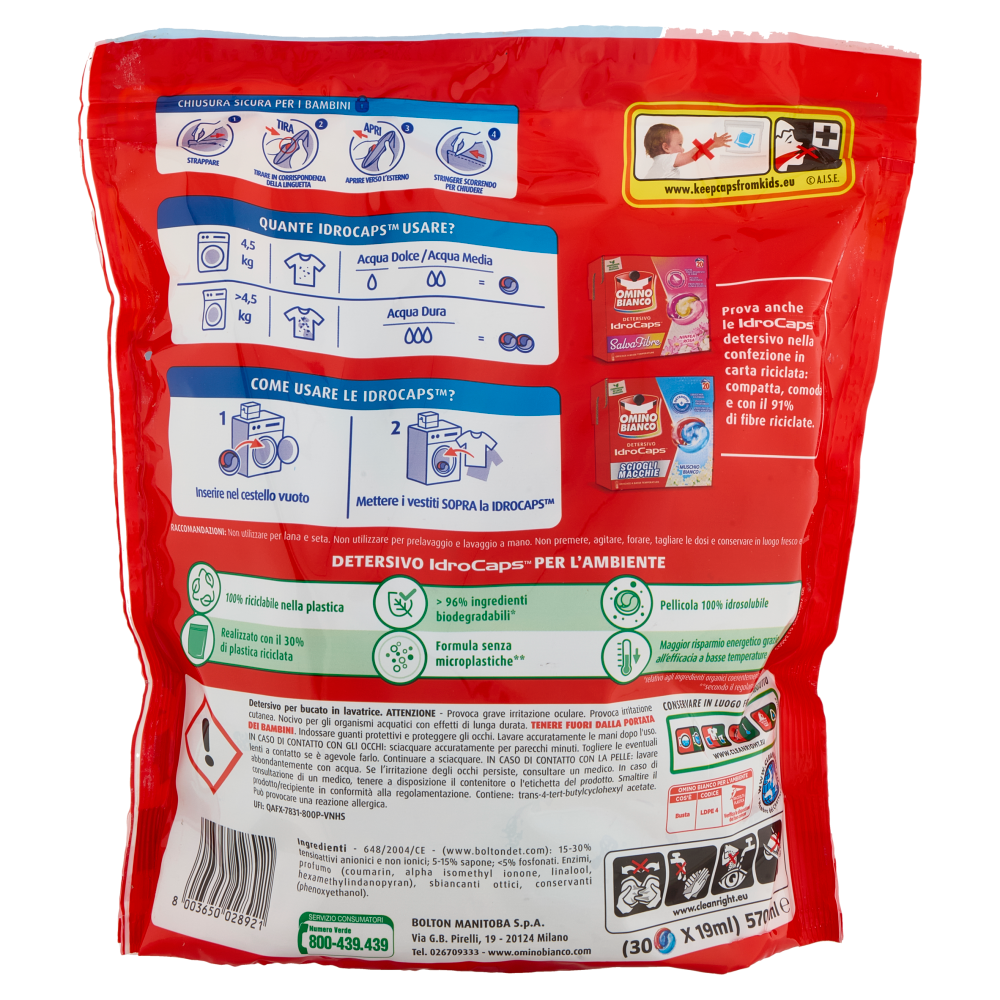 Omino Bianco Detersivo IdroCaps Scioglimacchie Doypack 30 Caps, , large