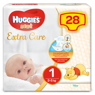 Huggies Pannolini Extra Care Bebè Taglia 1 (2-5Kg) 28 Pannolini