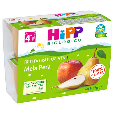 Hipp Biologico Frutta Grattugiata Mela Pera 100 g 4 Pezzi