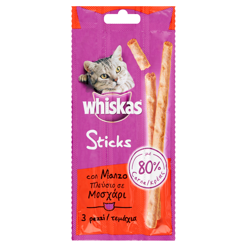 Whiskas Sticks Snack Gatto con Manzo 3 pezzi 18 g - -