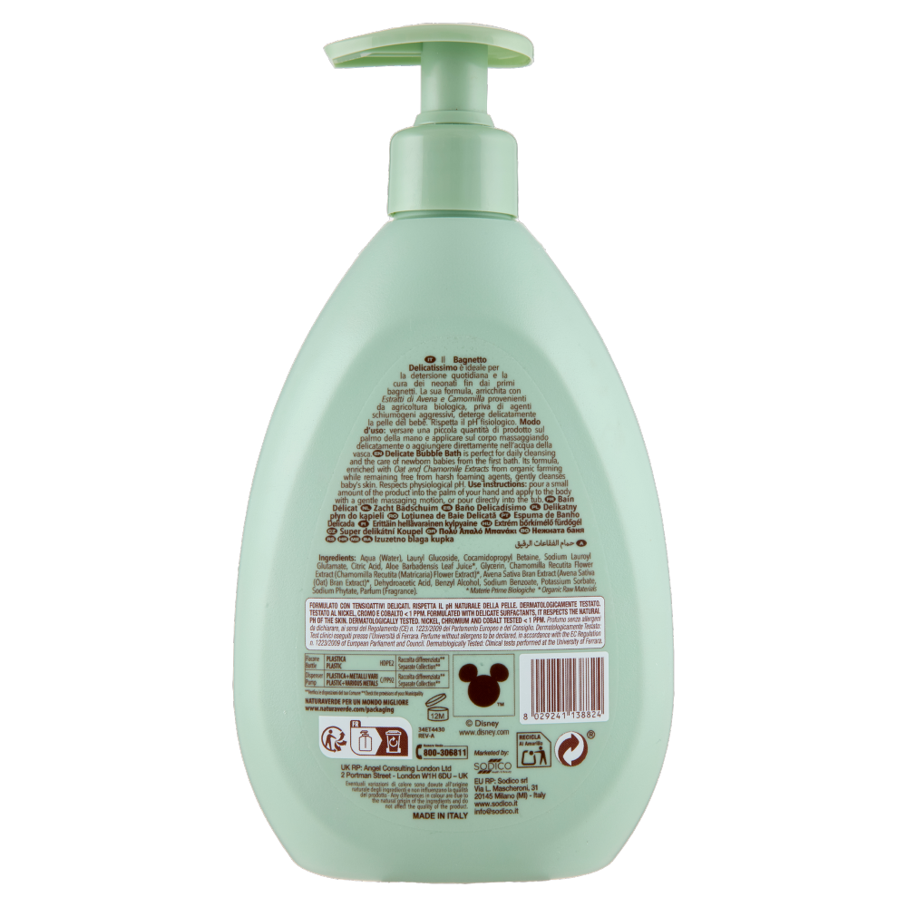 Naturaverde Baby Bagnetto Delicatissimo Disney 400 ml, , large