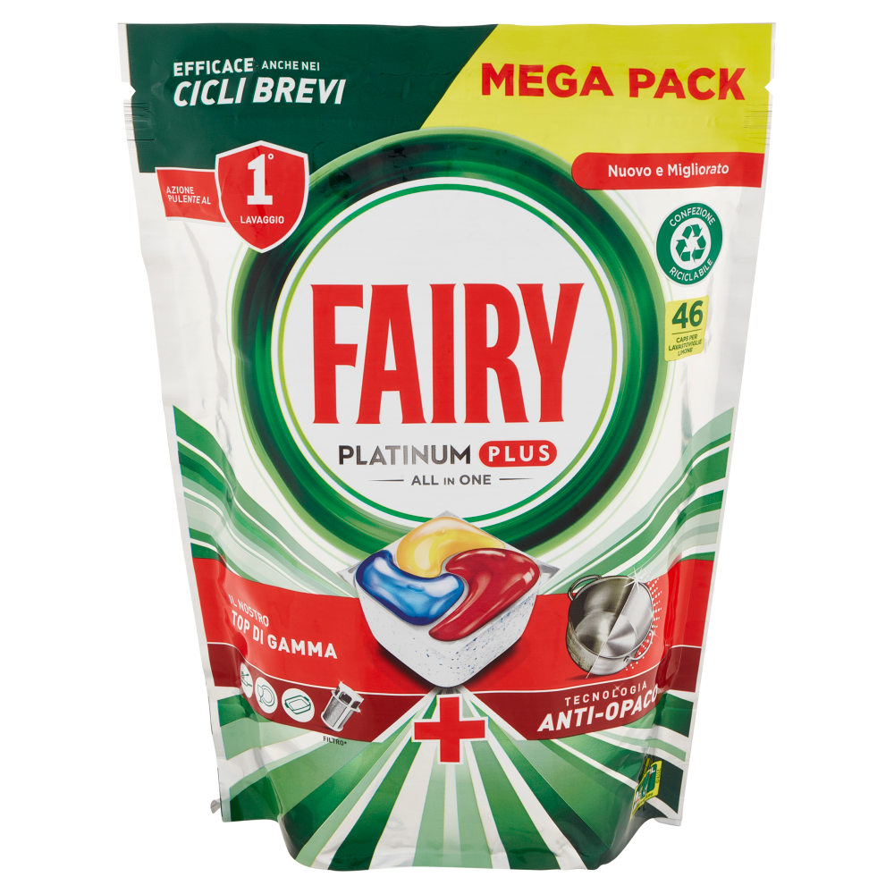 Fairy Pastiglie Lavastoviglie Platinum Plus Anti-Opaco Limone 46 Caps - -