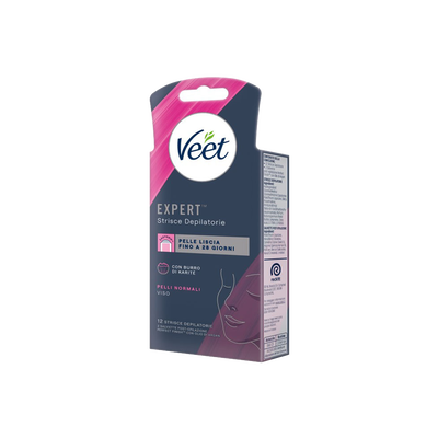 Veet Expert Strisce Viso Pelli Normali 12 Strisce + Salviette Post-Epilazione con Olio D'Argan