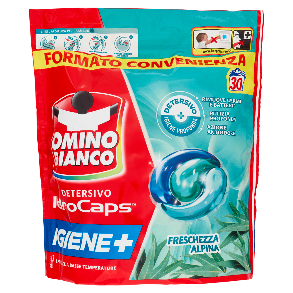 Omino Bianco Detersivo IdroCaps Igiene+ Freschezza Alpina 30 Pezzi, , large