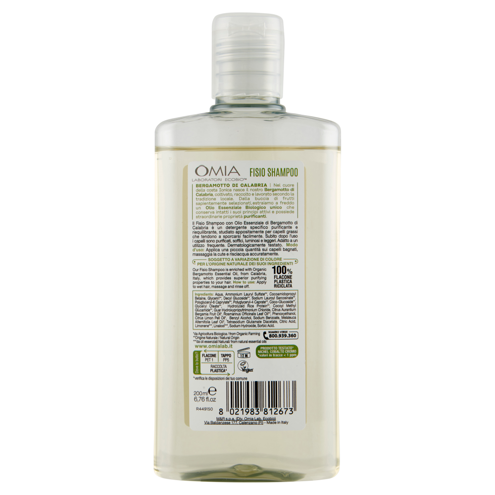 Omia Ecobiologico Bergamotto Shampoo Purificante 200 ml, , large