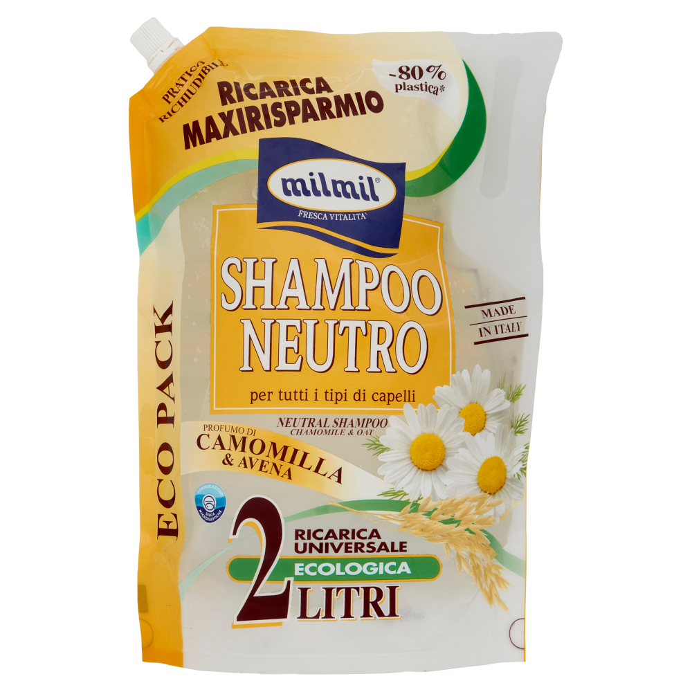 Milmil Shampoo Neutro Profumo di Camomilla & Avena Ricarica 2 Litri, , large