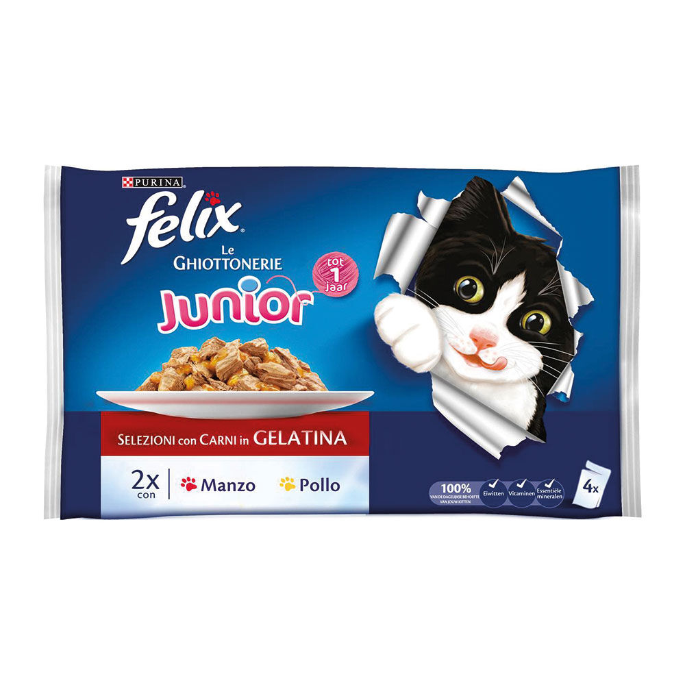 Felix Le Ghiottonerie Junior con Manzo e Pollo in Gelatina 4 Buste 100 g, , large
