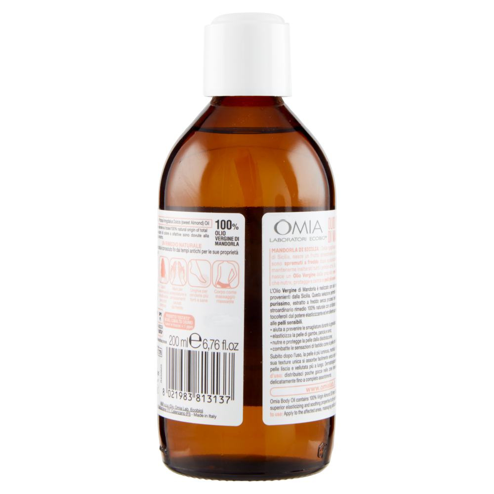 Omia Laboratori Ecobio Olio Vergine di Mandorla mandorla di Sicilia Elasticizzante 200 ml, , large