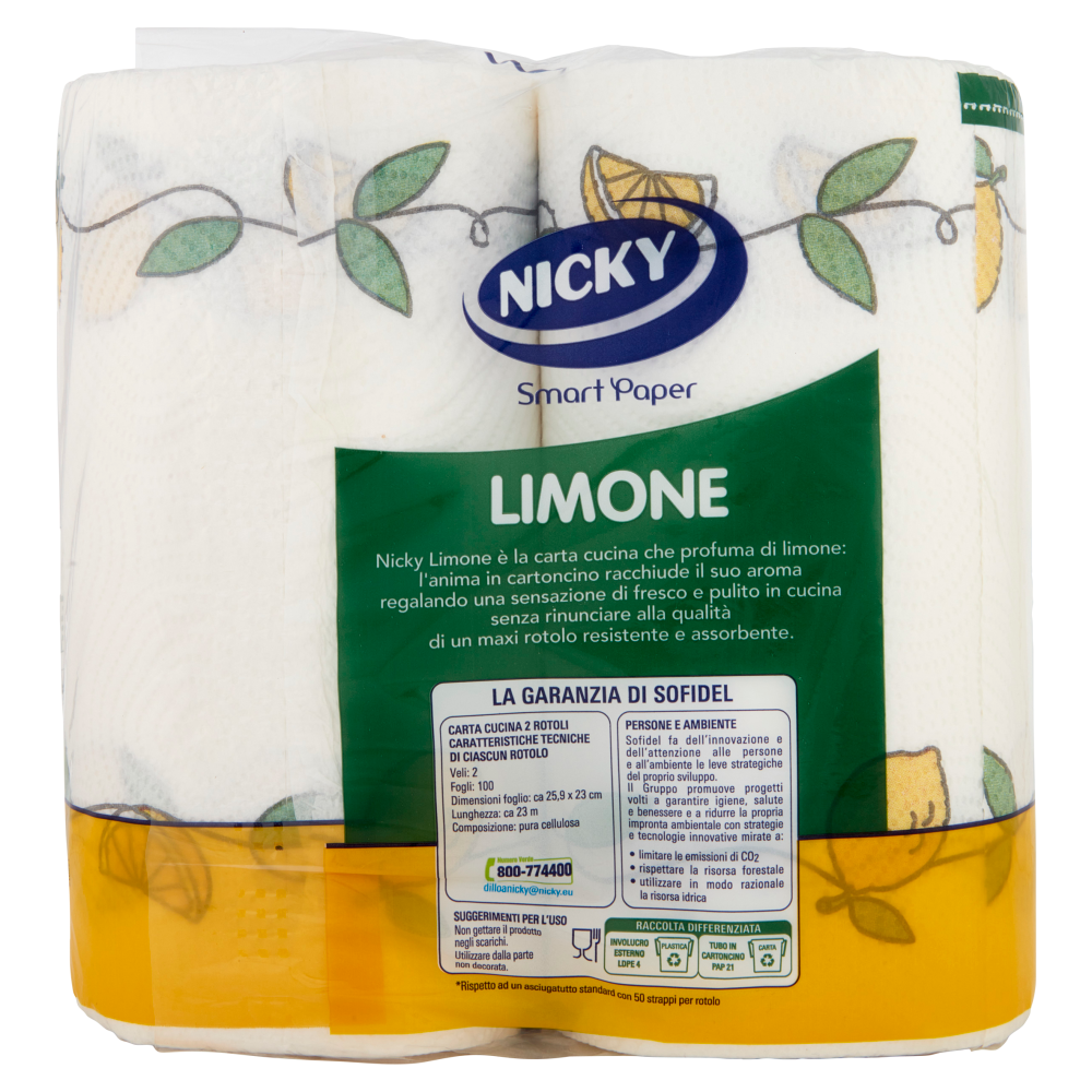 Nicky Carta Cucina Limone 2 Rotoli da 100 Strappi, , large