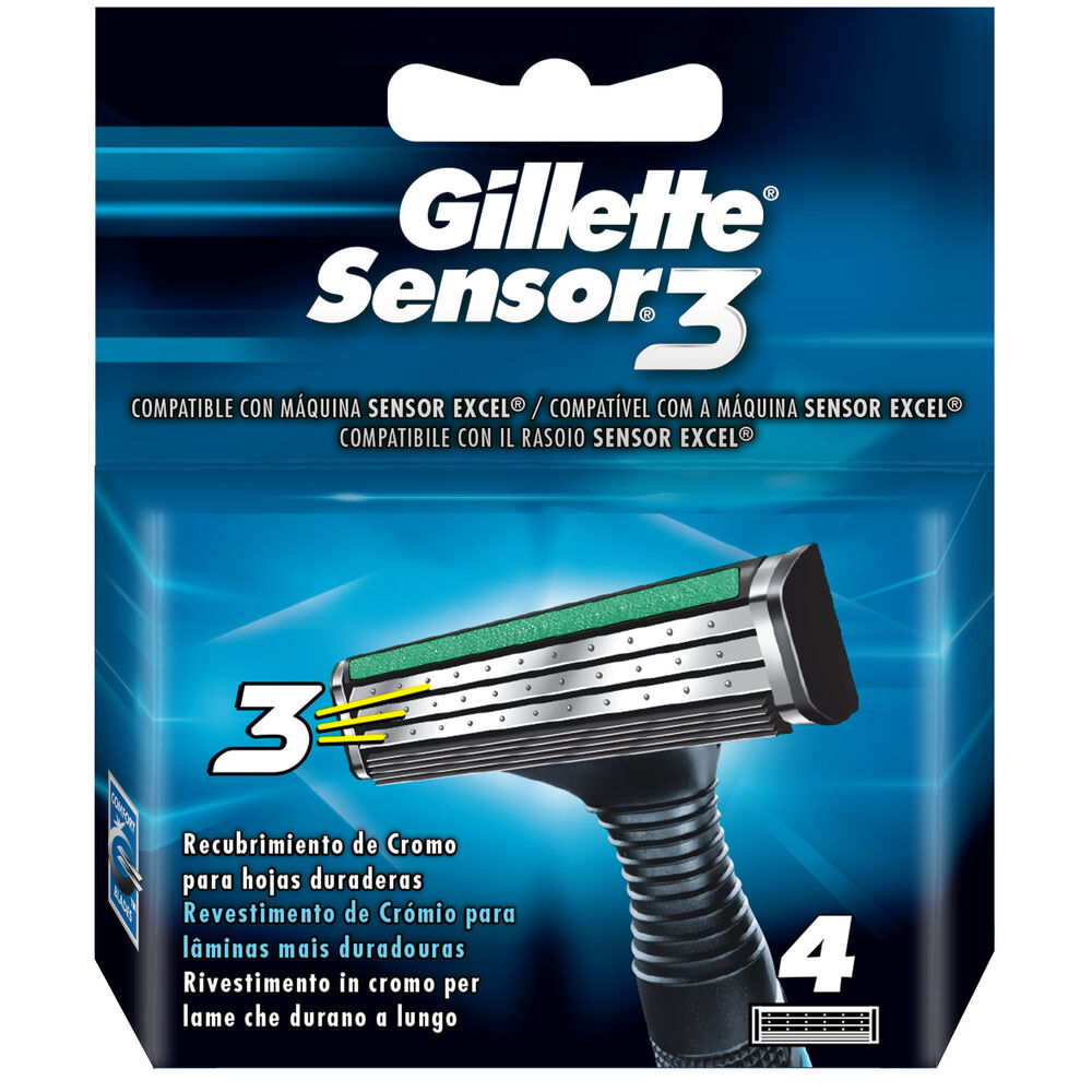 Gillette Sensor 3 Ricambi 4 Pezzi, , large