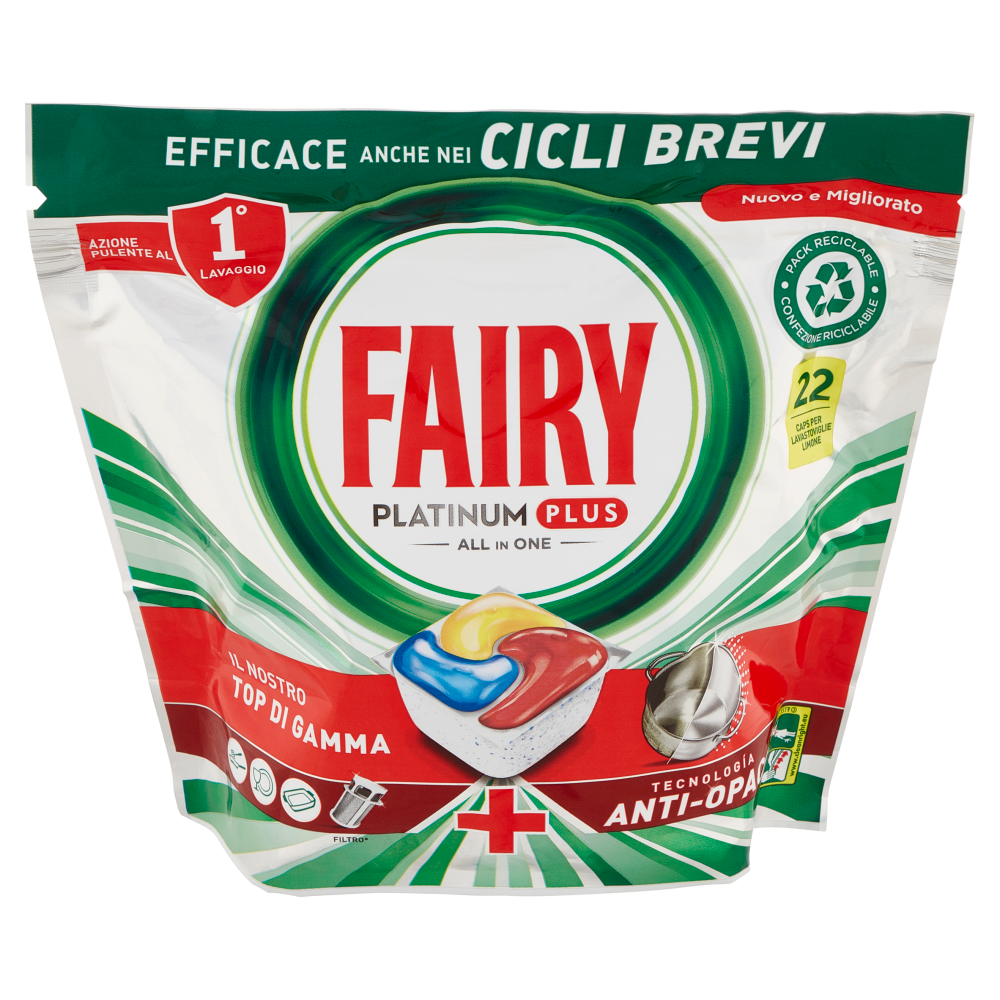 Fairy Pastiglie Lavastoviglie Platinum Plus Anti-Opaco 22 Capsule - -