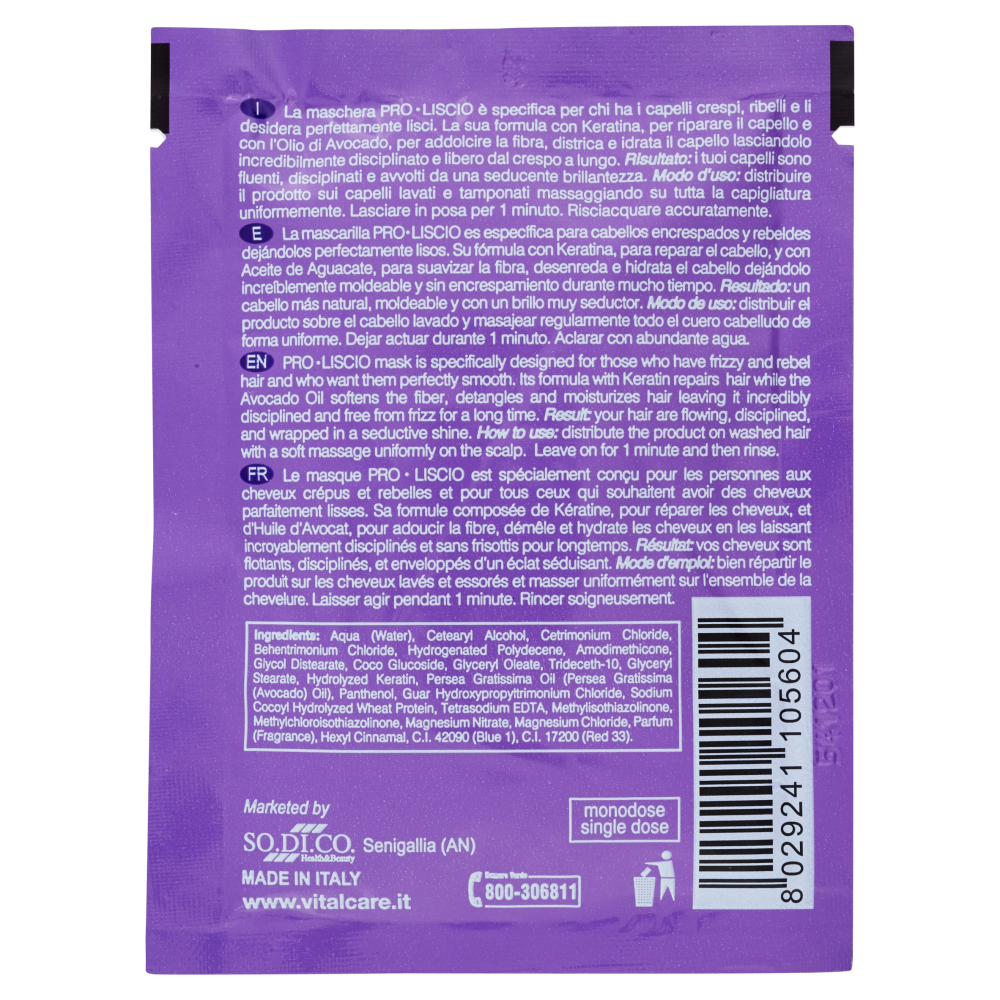 Vitalcare Pro Liscio Maschera Capelli Crespi 25ml	, , large
