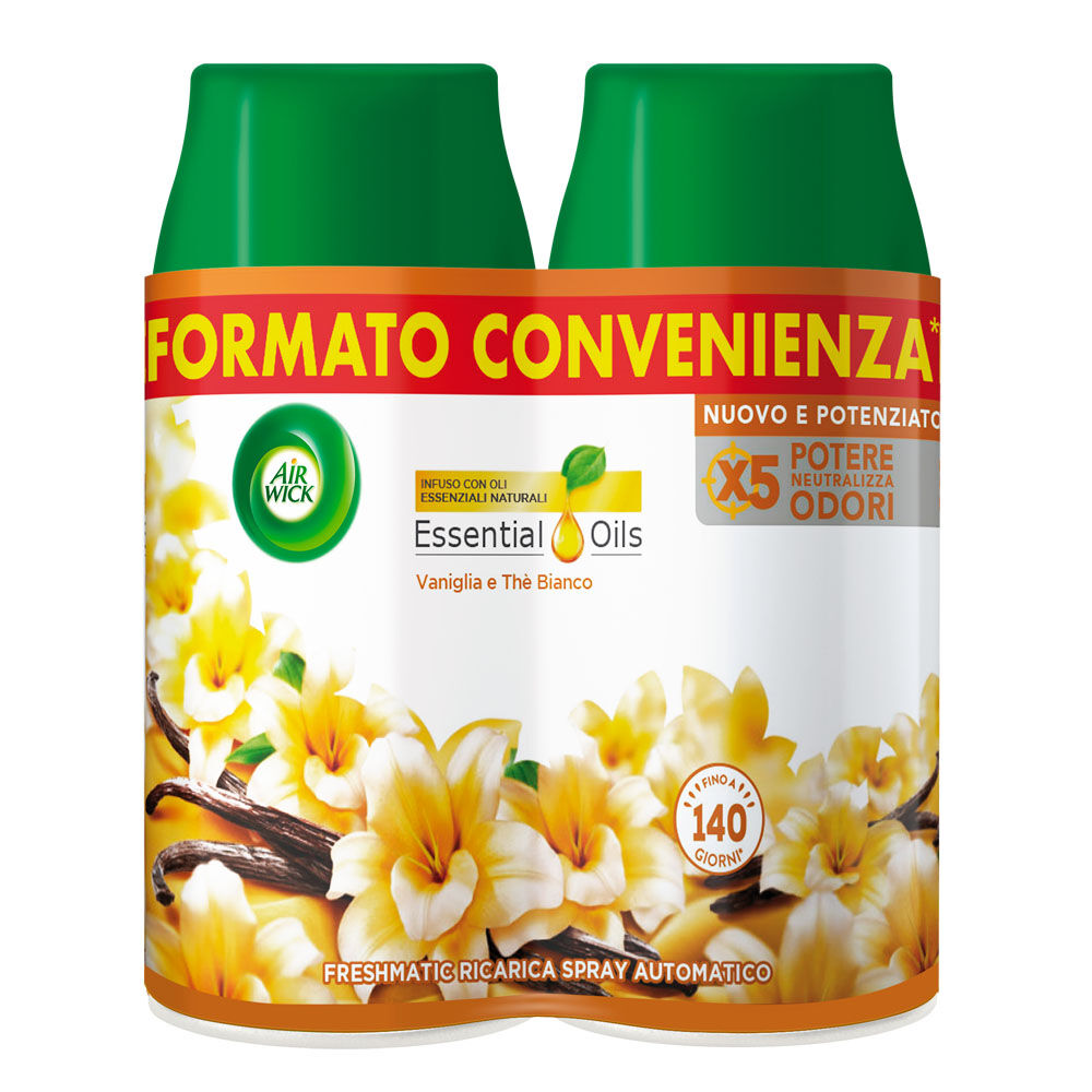 Air Wick Freshmatic Bipacco Vaniglia e Thè Bianco Spray Automatico per Ambienti Ricarica 2 x 250 ml - -