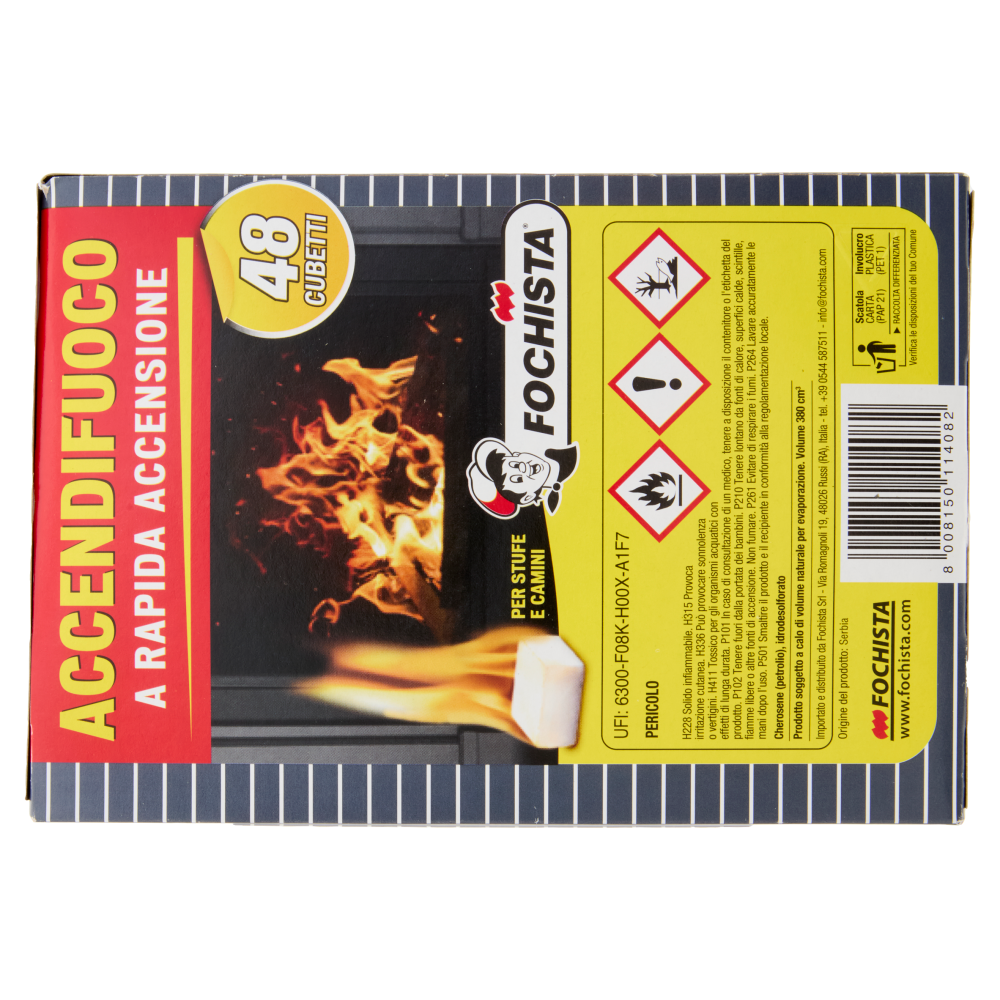 Fochista Accendifuoco a Rapida Accensione per Stufe e Camini Cubetti 48 Pezzi, , large