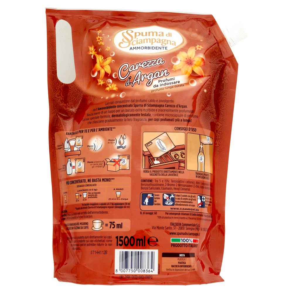 Spuma di Sciampagna Ammorbidente Carezza d'Argan Ecoricarica 1500 ml, , large