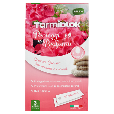 Relevi Tarmiblok Proteggi e Profuma Brezza Fiorita per Armadi e Cassetti 12 Pezzi