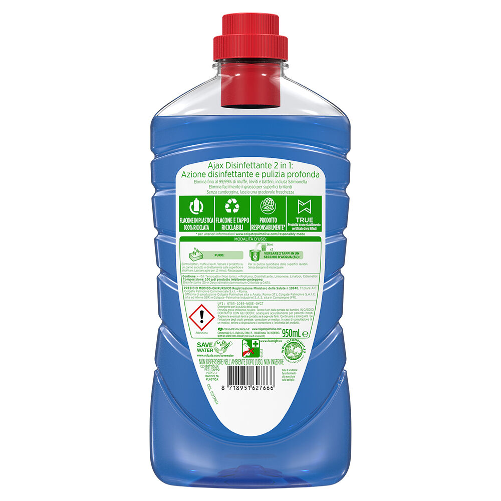 Ajax Detersivo Pavimenti Disinfettante Contro Batteri 950ml, , large
