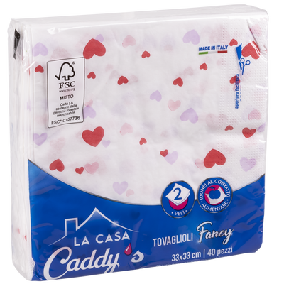 Caddy's Tovaglioli 33x33 Cuori o Love 40 Pezzi