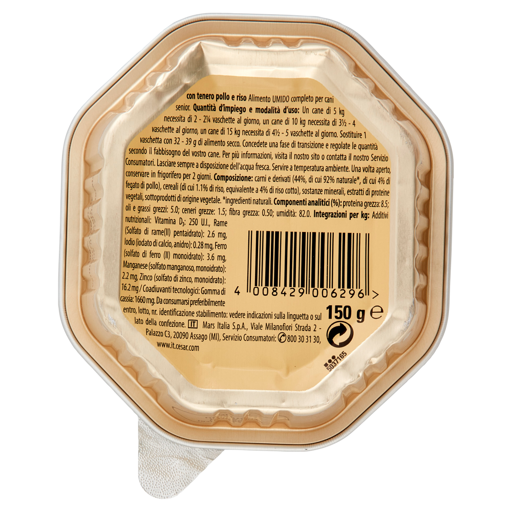 Cesar Dog Senior Tenero Pollo e Riso in Gelatina 10+ 150 gr, , large