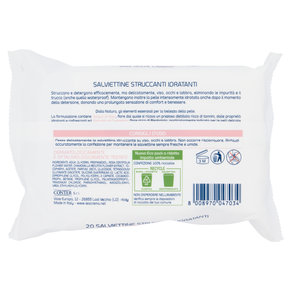 Leocrema Natural Salviettine Struccanti Idratanti 20 pz, , large