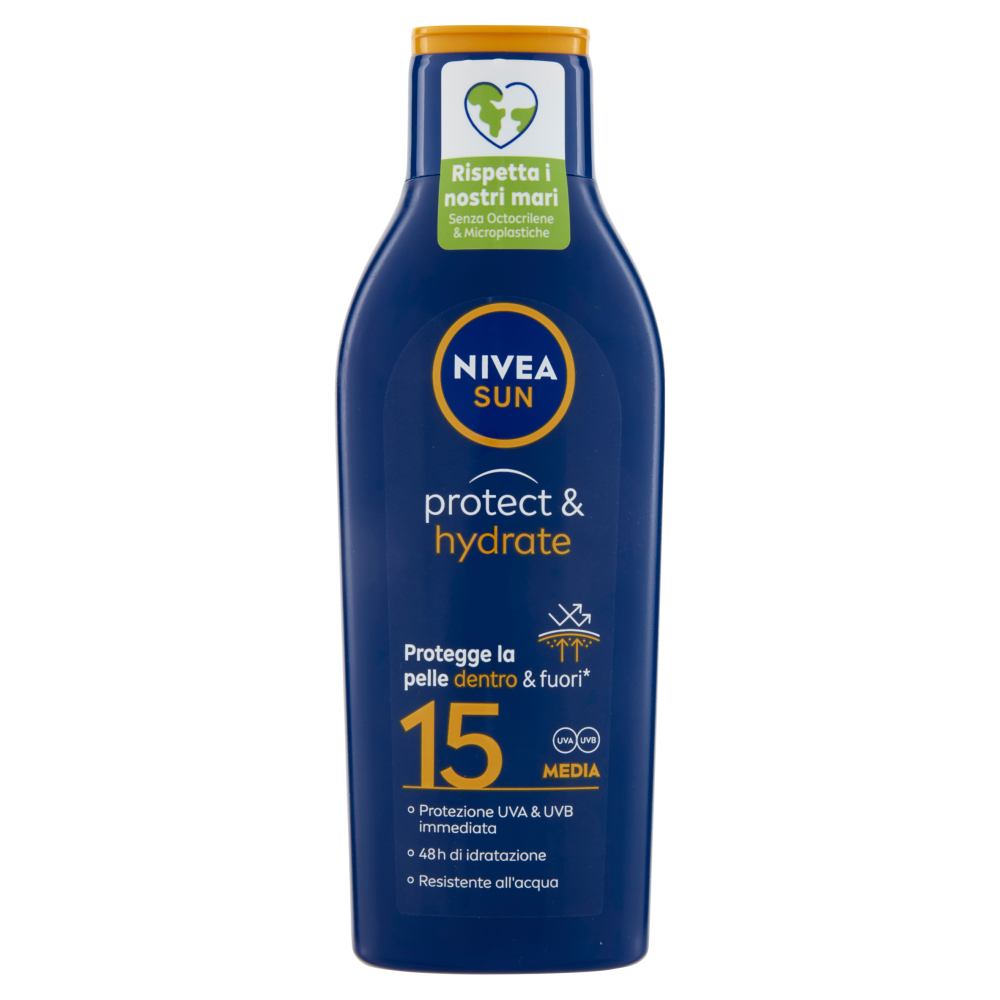 Nivea Sun Latte Solare Protect & Hydrate Spf15 200 Ml, Crema Solare 15 Idratante Per 48 Ore Ml - Immagine 4