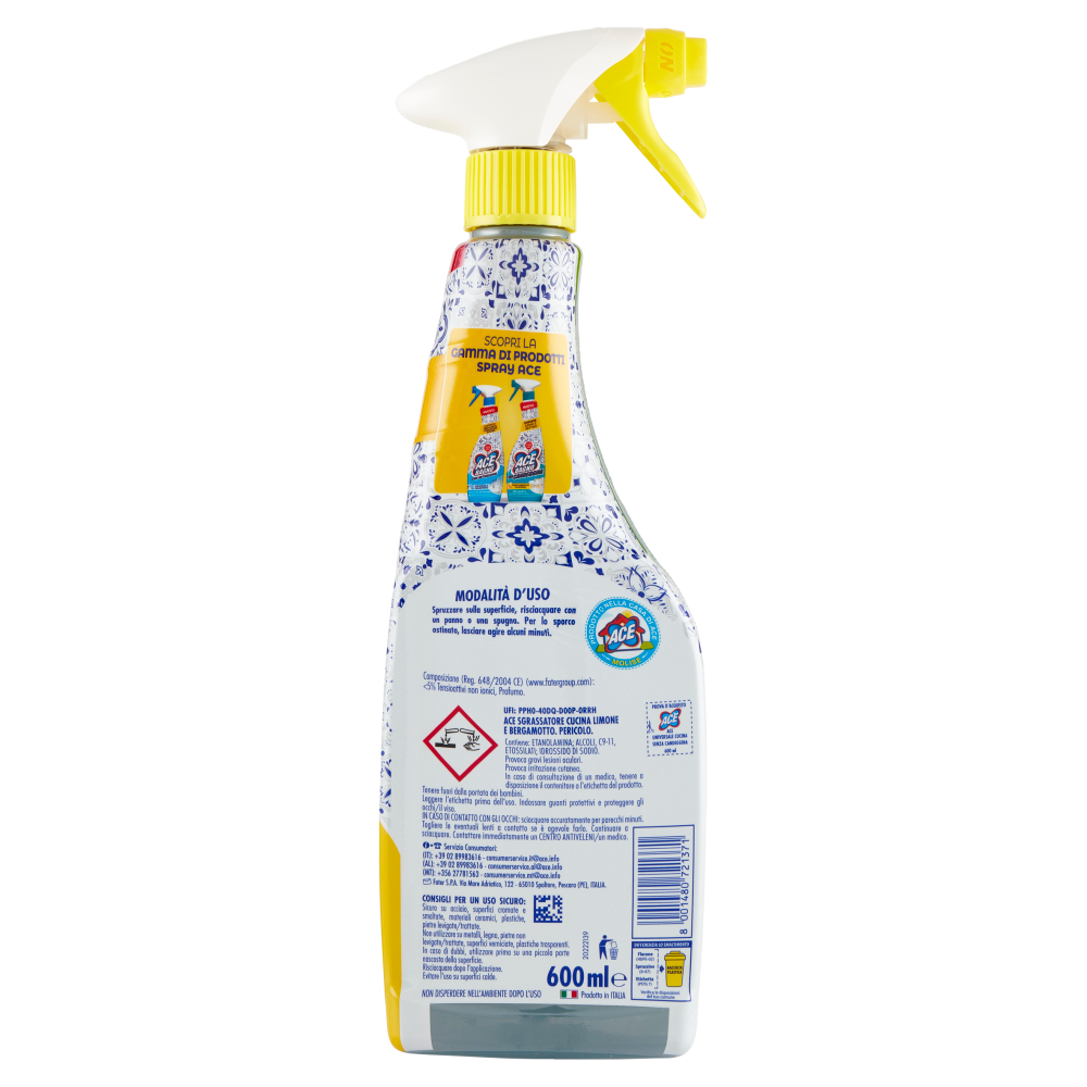 Ace Sgrassatore Cucina Limone e Bergamotto Senza Candeggina 600 ml, , large