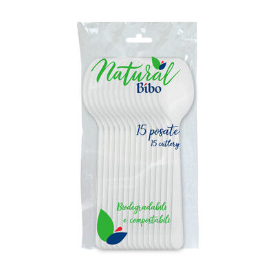 Bibo Cucchiai in Bioplastica Bianchi - Confezione da 15 pezzi	