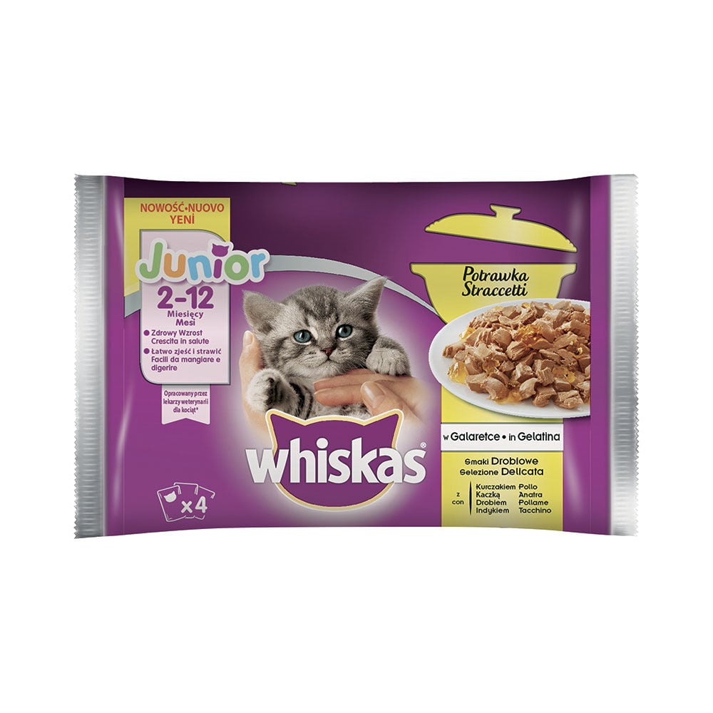 Whiskas Junior Straccetti in Gelatina Selezione Delicata 4 Buste 85 g, , large