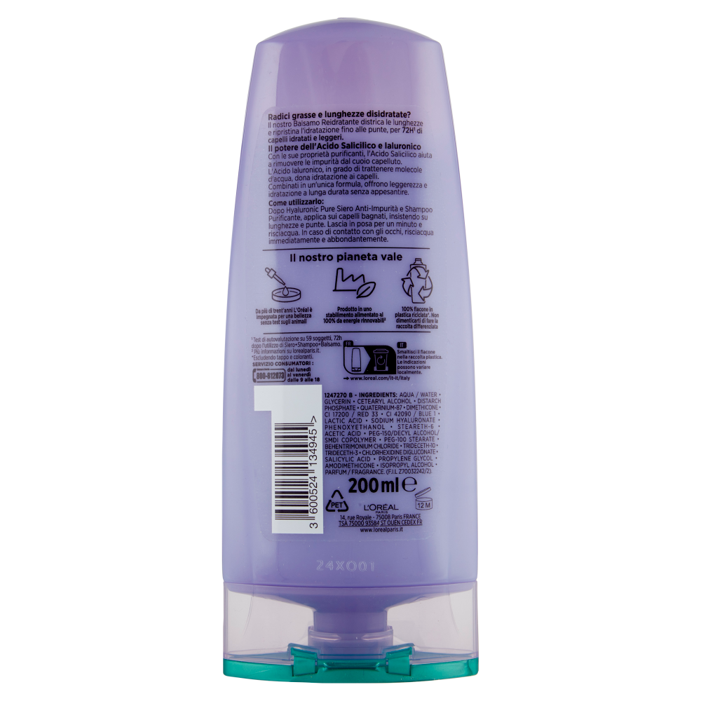 L'Oreal Paris Elvive Hyaluronic Pure Balsamo 200ml, , large