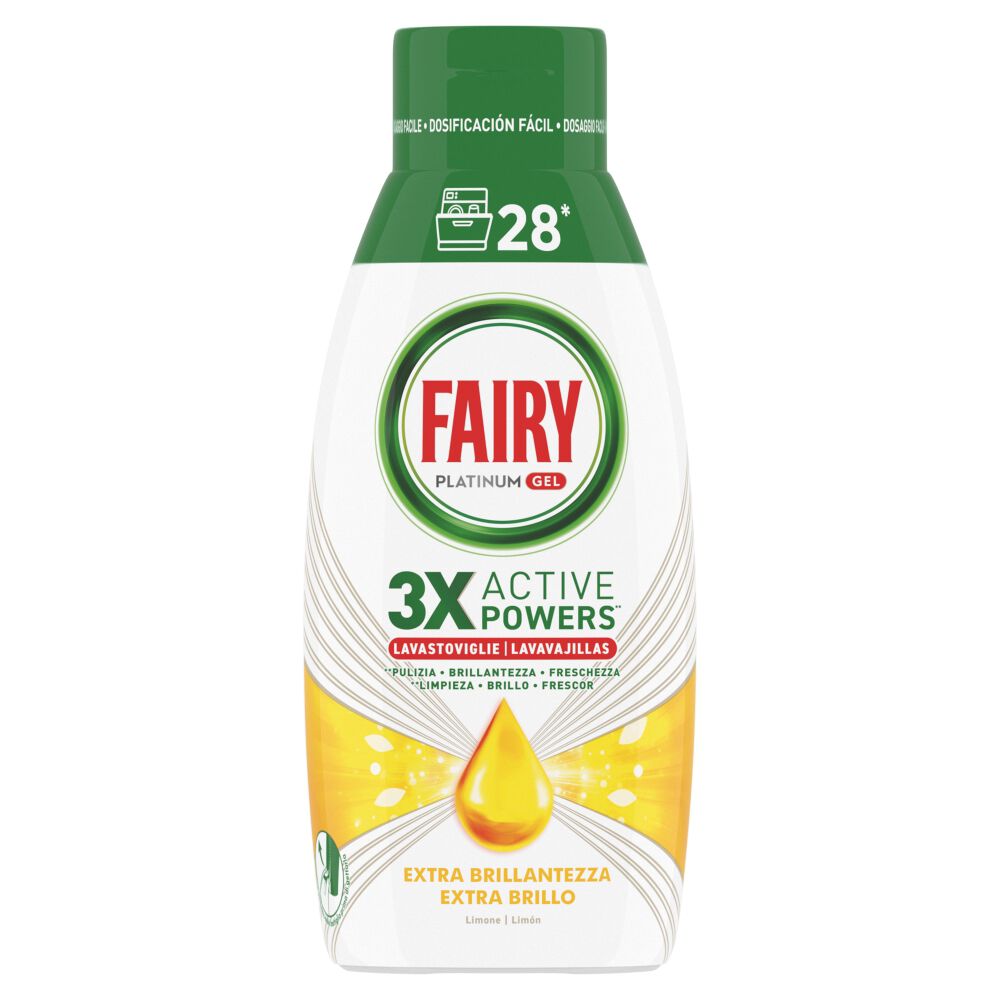 Fairy Platinum Gel Extra Brillantezza Limone 28 Lavaggi , , large