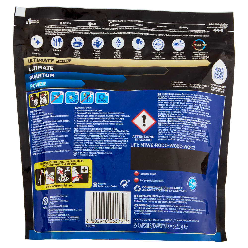 Finish Ultimate Limone Pastiglie Lavastoviglie 25 Lavaggi, , large