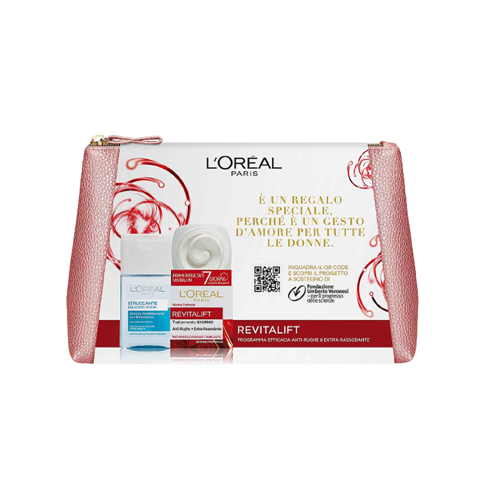 L'Oréal Crema Viso Giorno Revitalift 50ml + Struccante Occhi 125ml + Pochette, , large