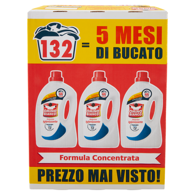 Omino Bianco Detersivo Lavatrice Igienizzante Liquido 44 Lavaggi 3 Pezzi