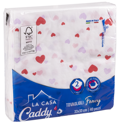 Caddy's Tovaglioli 33x33 Cuori o Love 40 Pezzi