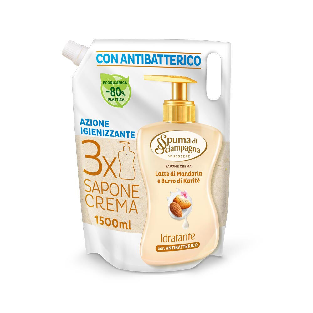 Spuma di Sciampagna Ecoricarica Sapone Liquido Mani Latte di Mandorla 1500 ml - -