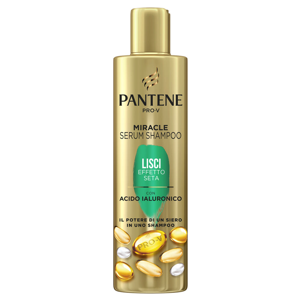 Pantene Pro-V Miracle Serum Shampoo, Lisci Effetto Seta, Ideale per Capelli Secchi, Opachi o Tendenti al Crespo, con Acido Ialuronico 250 ml - -
